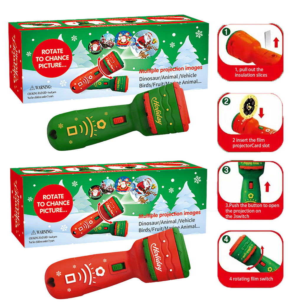 Santa Christmas Tree Flashlight Projector Torch Lamp Toy Early Education Toy for Kid Holiday Birthday Xmas Gift