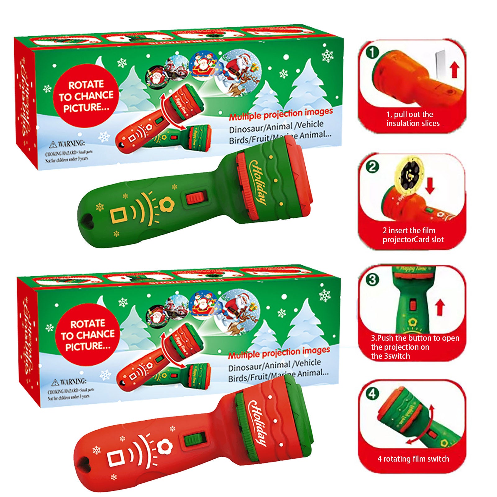 Santa Christmas Tree Flashlight Projector Torch Lamp Toy Early Education Toy for Kid Holiday Birthday Xmas Gift