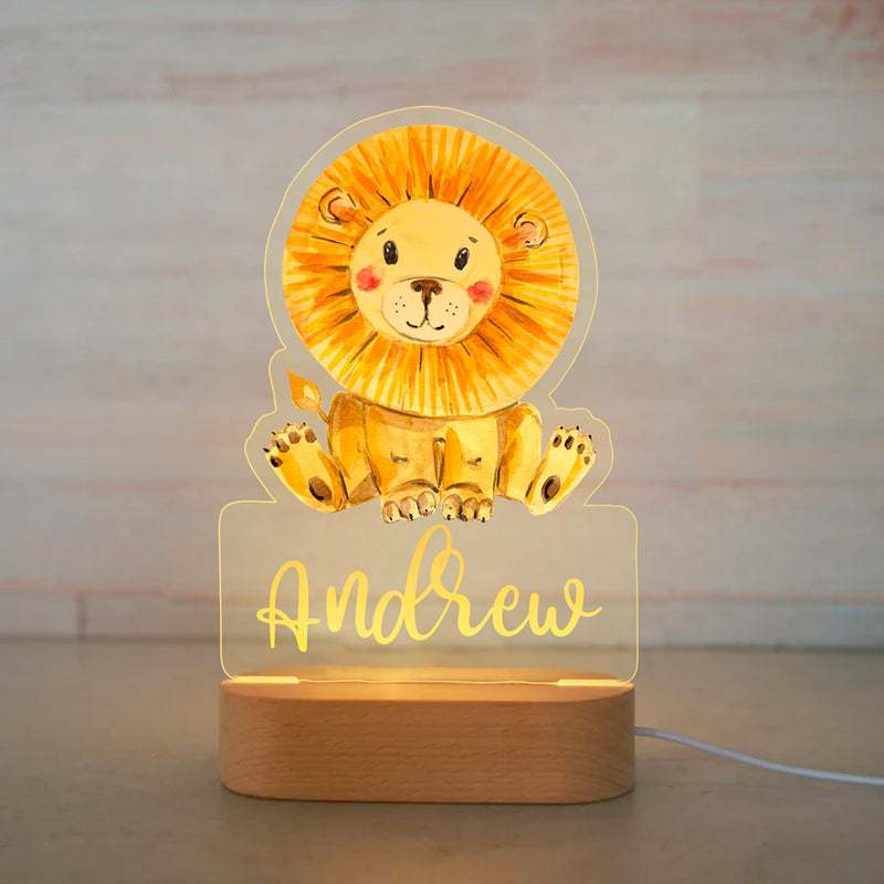 Personalized Animal Safari Night Light — Custom Name LED Kids Lamp