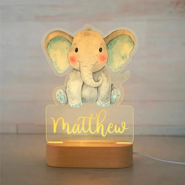 Personalized Animal Safari Night Light — Custom Name LED Kids Lamp