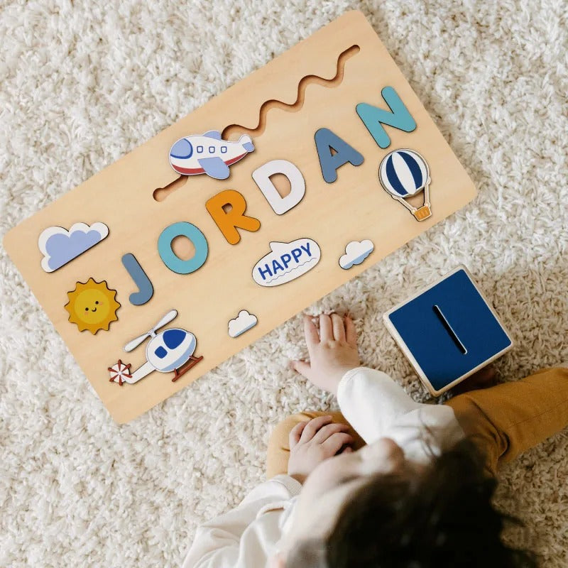 HeartWise Play – Personalised Wooden Name Puzzle Board with Engraving Option