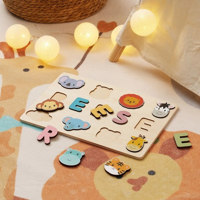HeartWise Play – Personalised Wooden Name Puzzle Board with Engraving Option